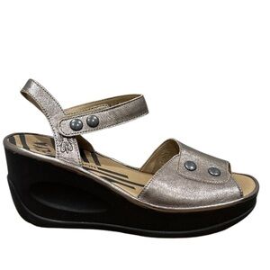 Fly London Jemi Leather Bronze Wedge Sandals Size 39 / 8-8.5